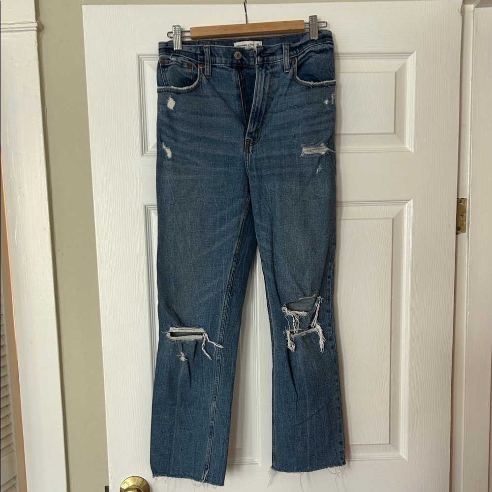 Abercrombie & Fitch Ripped Blue Straight Leg Jeans